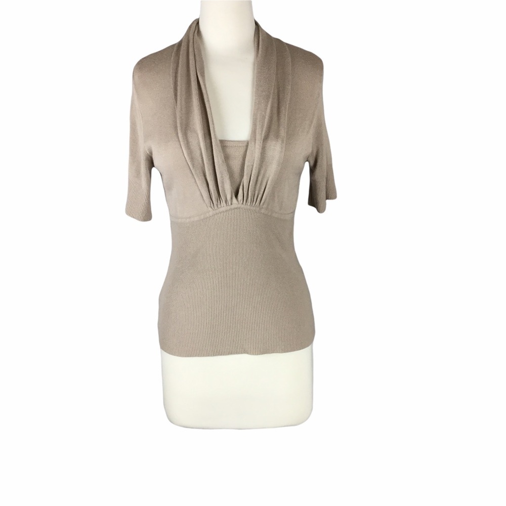Covington petite small tan short-sleeved sweater‎